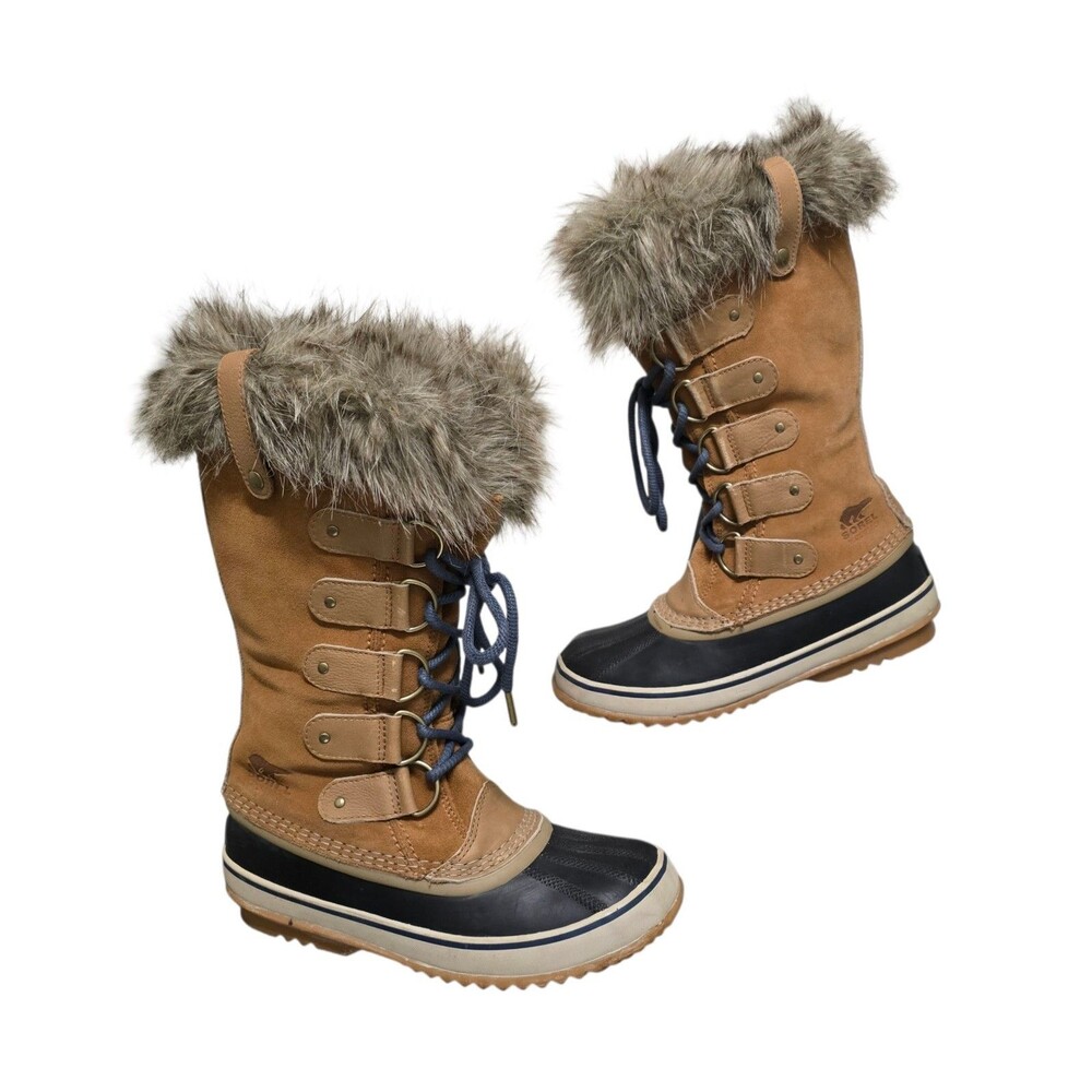 Sorel Joan of Arctic Womens Size 8 Leather Snow Boots Lace Up Camel Brown